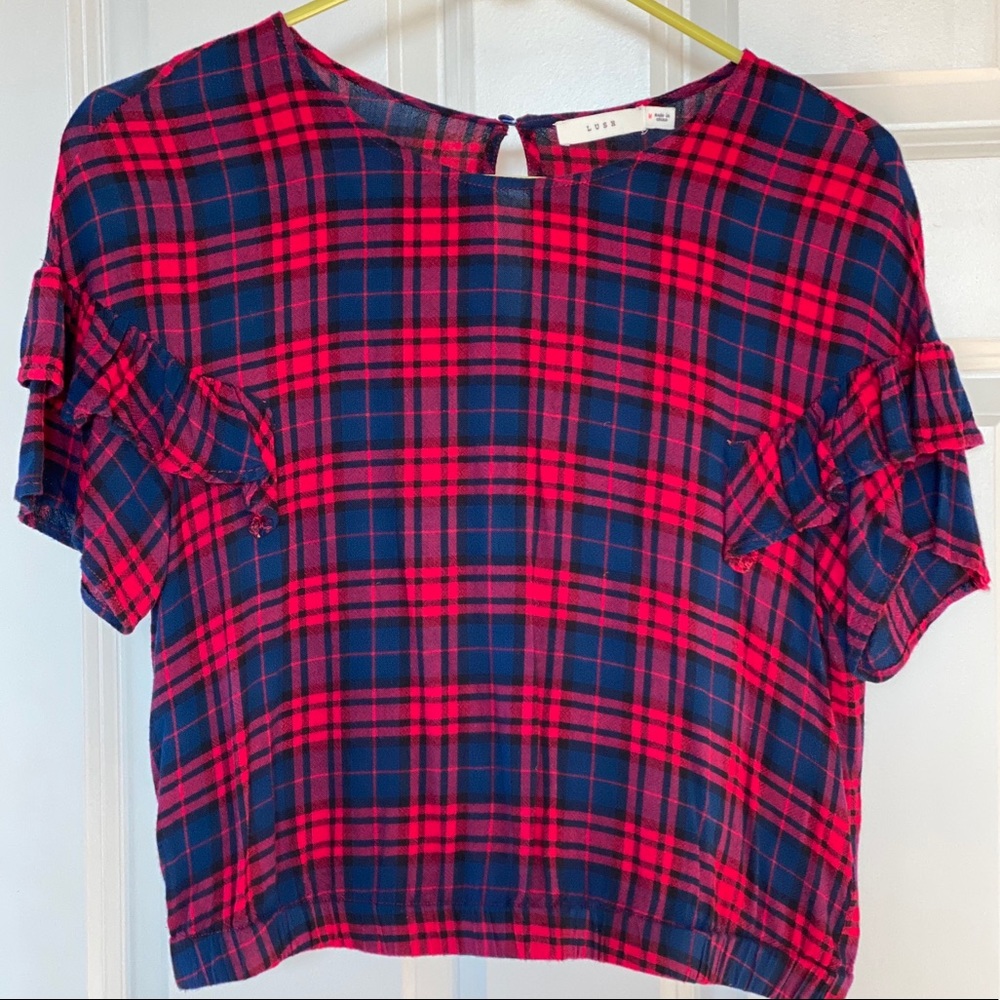 Plaid ruffle blouse